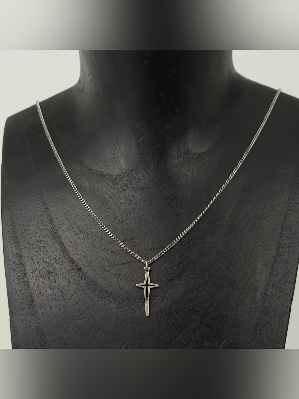 Vintage Retired James Avery Silver North Star Cross Charm Pendant Necklace